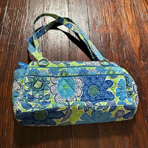 Vera Bradley‎ Doodle Daisy Blue Green Bowler Bag Large Purse - Picture 1 of 9
